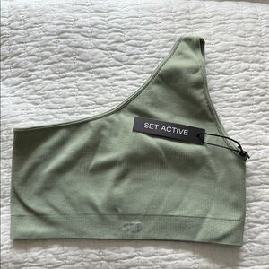 SET Active One-Shoulder Bra in Olive size M